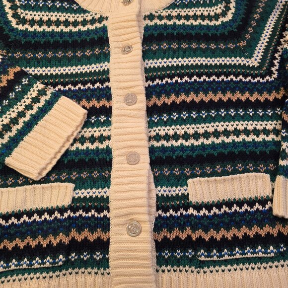Talbots Plus Cardigan 3X 3XL Sweater Button Down Gold Metallic Green Blue Cream - Picture 4 of 15